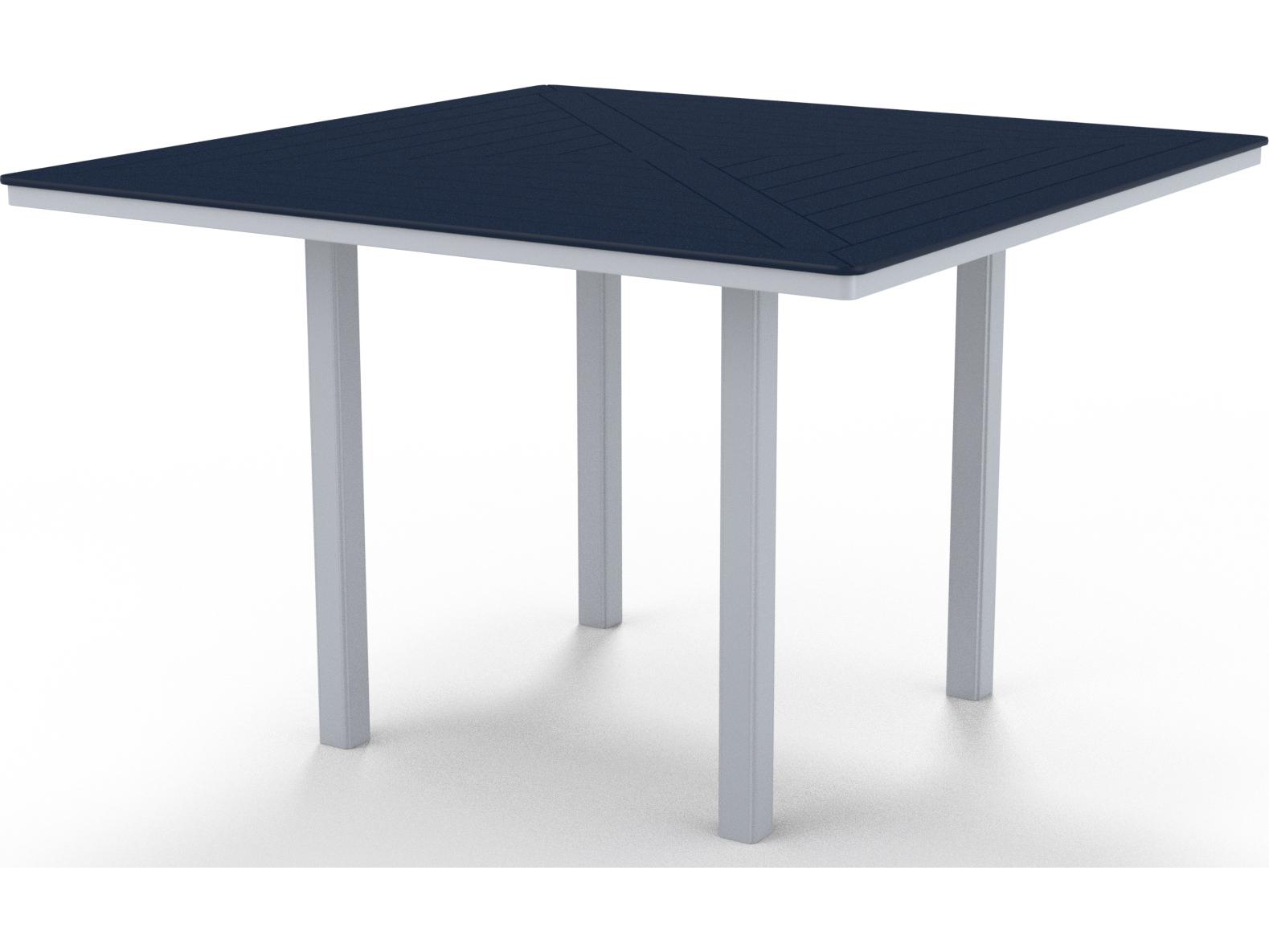 Telescope Casual Marine Grade Polymer Square Outdoor Patio Bar Height Table with Umbrella Hole