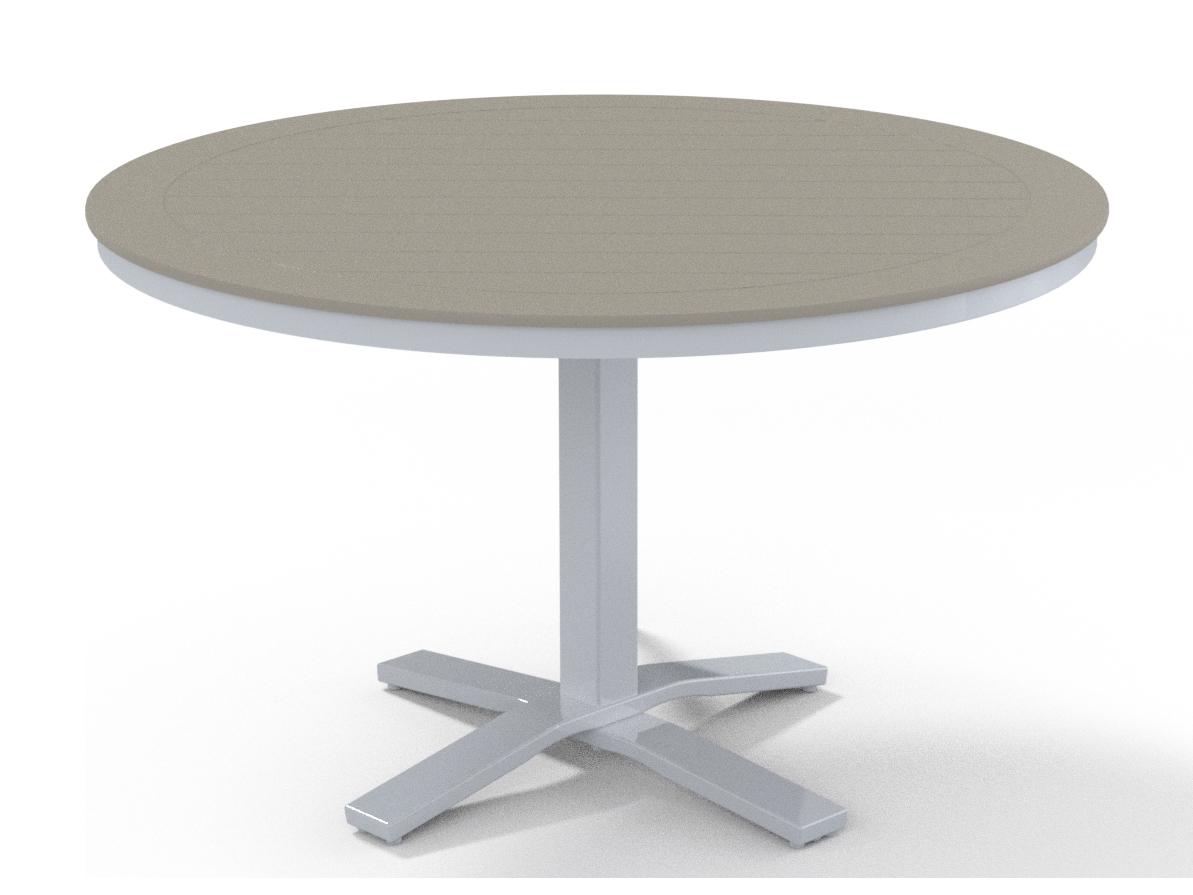 Telescope Casual Marine Grade Polymer Round Pedestal Outdoor Patio Dining Table with Umbrella Hole