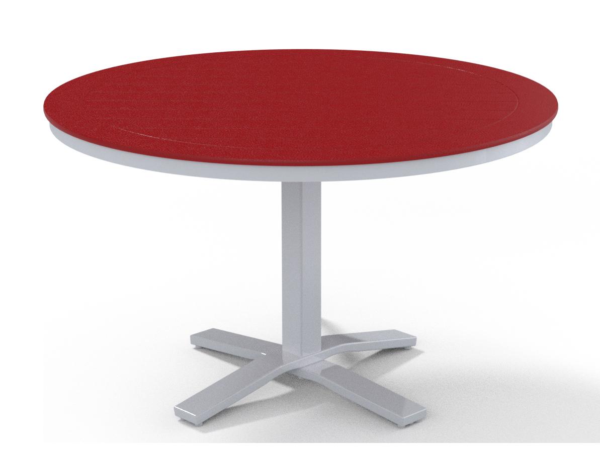 Telescope Casual Marine Grade Polymer Round Pedestal Outdoor Patio Dining Table with Umbrella Hole