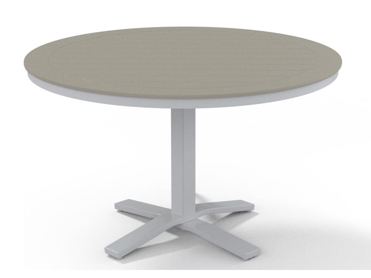 Telescope Casual Marine Grade Polymer Round Pedestal Outdoor Patio Dining Table with Umbrella Hole