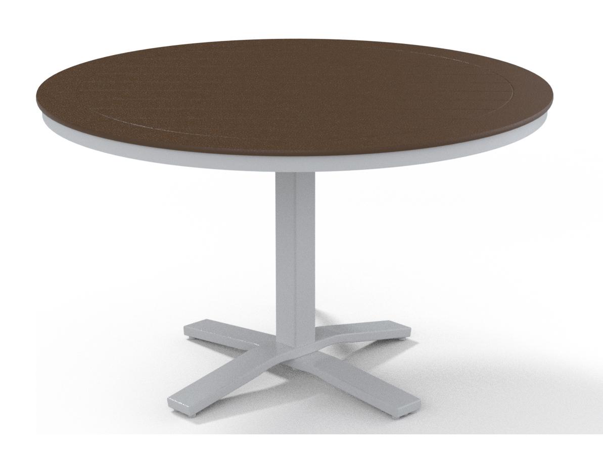 Telescope Casual Marine Grade Polymer Round Pedestal Outdoor Patio Dining Table with Umbrella Hole