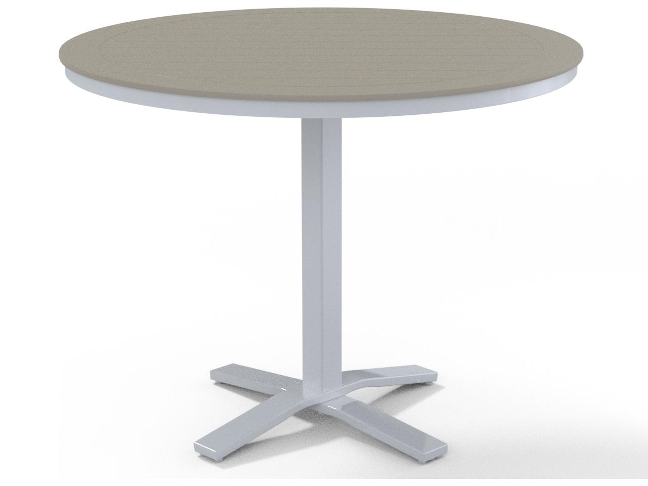 Telescope Casual Marine Grade Polymer Round Pedestal Outdoor Patio Counter Height Table with Umbrella Hole