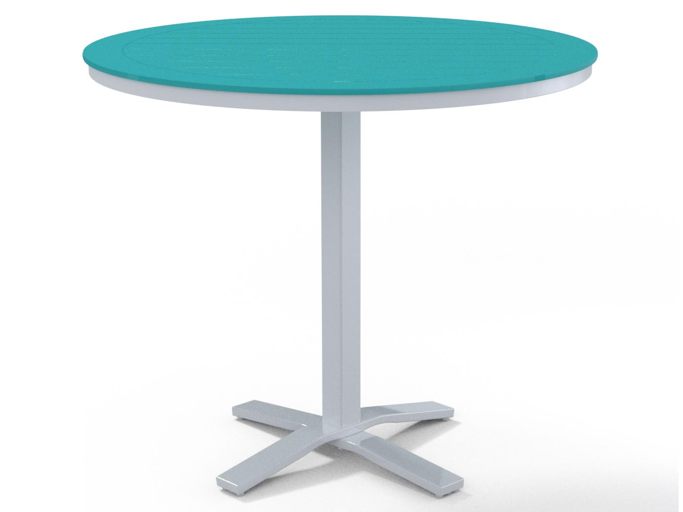 Telescope Casual Marine Grade Polymer Round Pedestal Outdoor Patio Bar Height Table with Umbrella Hole