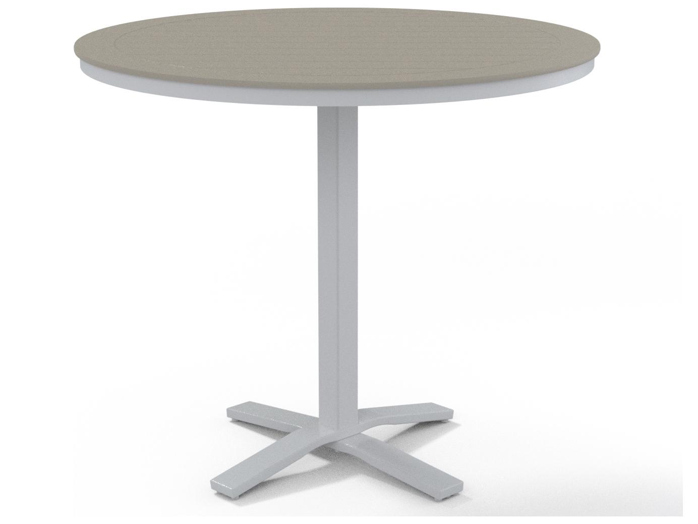 Telescope Casual Marine Grade Polymer Round Pedestal Outdoor Patio Bar Height Table with Umbrella Hole