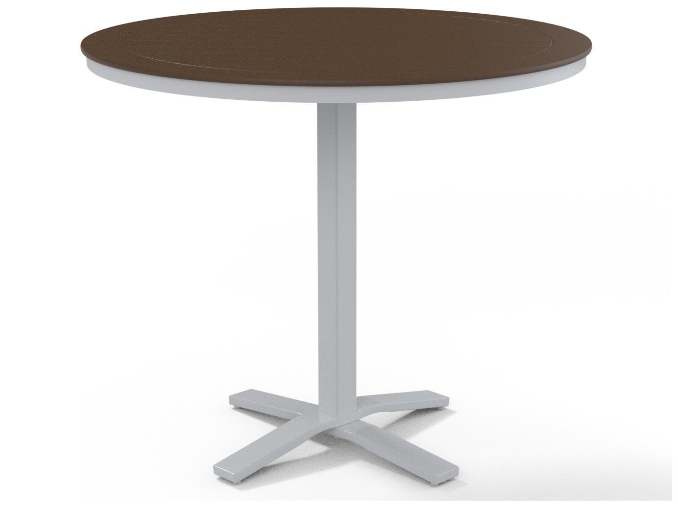 Telescope Casual Marine Grade Polymer Round Pedestal Outdoor Patio Bar Height Table with Umbrella Hole