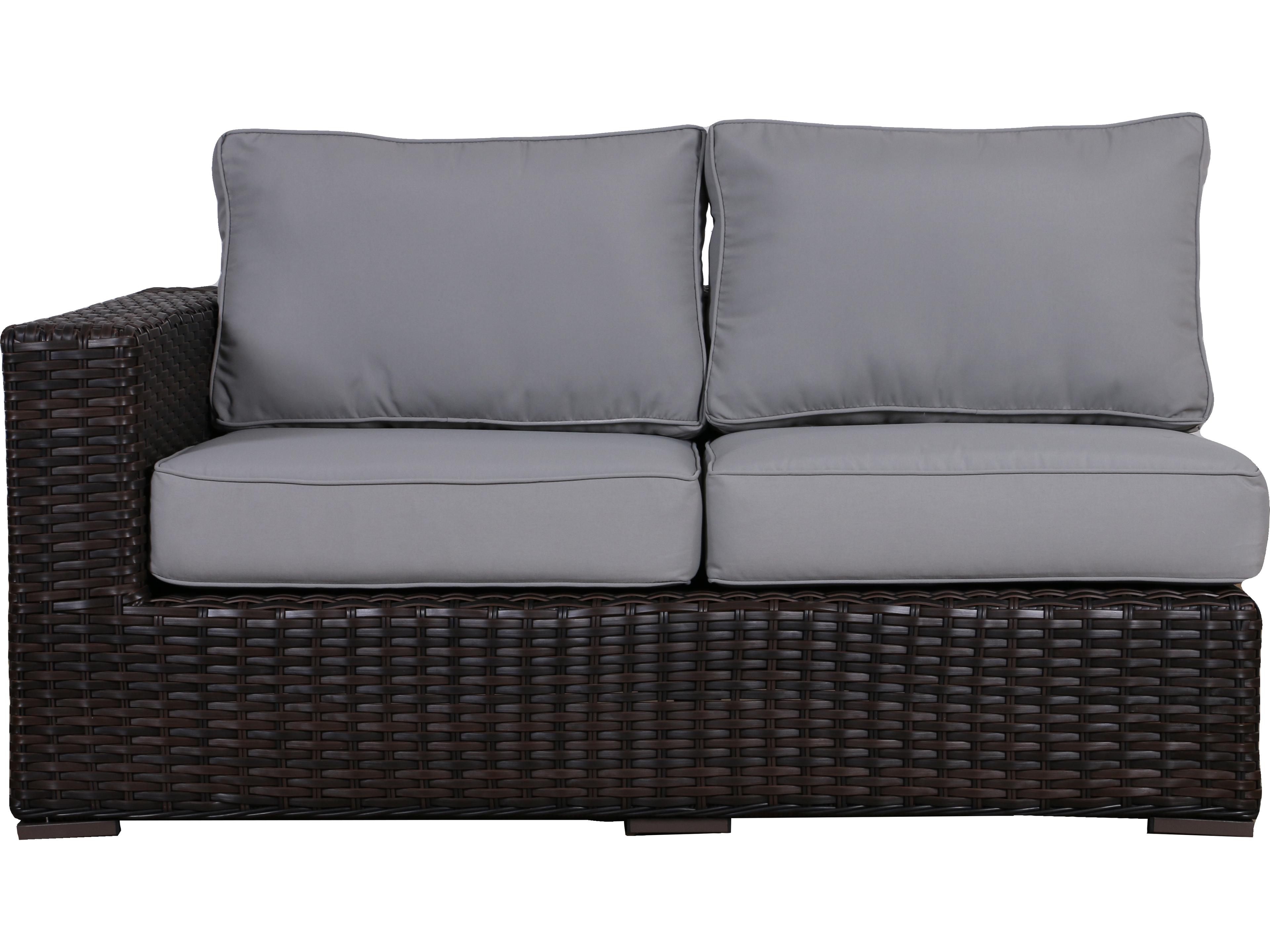 Teva Santa Monica Wicker Rattan Left End of Sectional in Grey Fabric