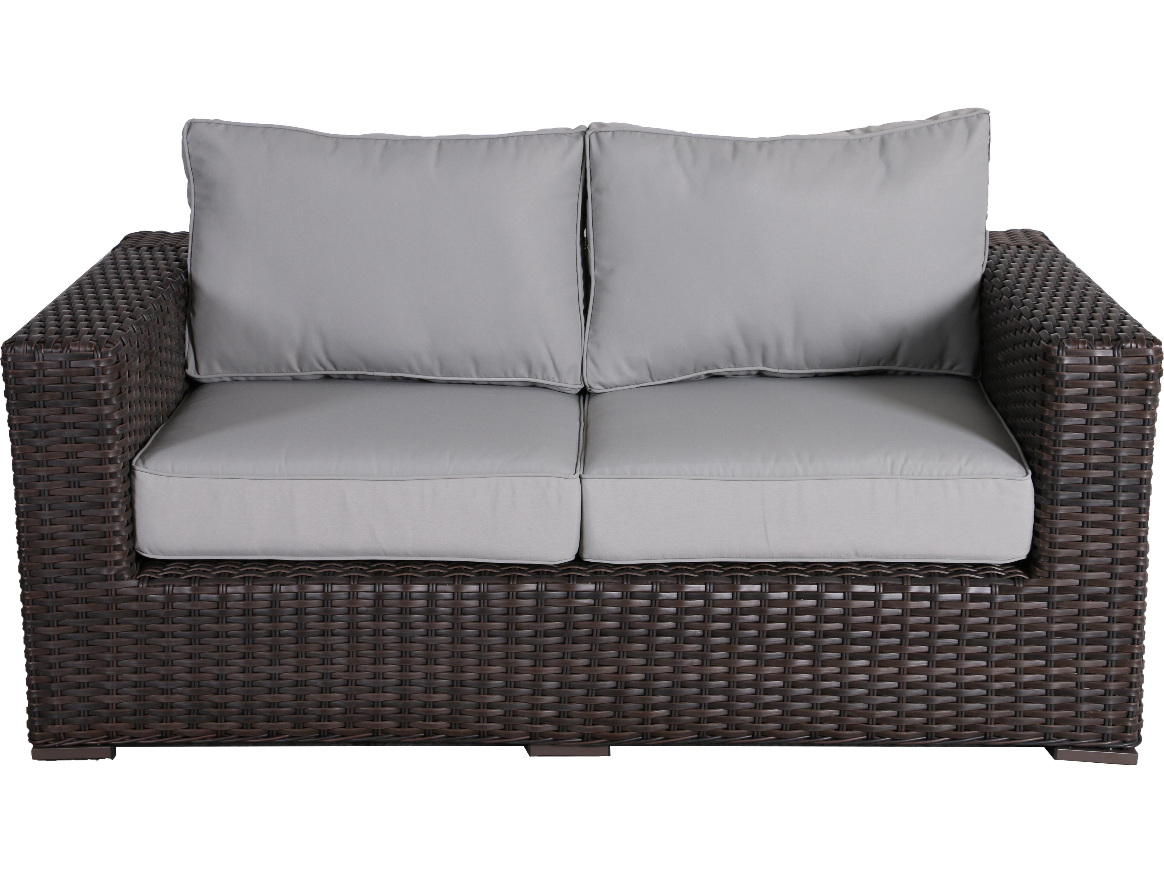 Teva Santa Monica Wicker Rattan Outdoor Patio Loveseat in Grey Fabric