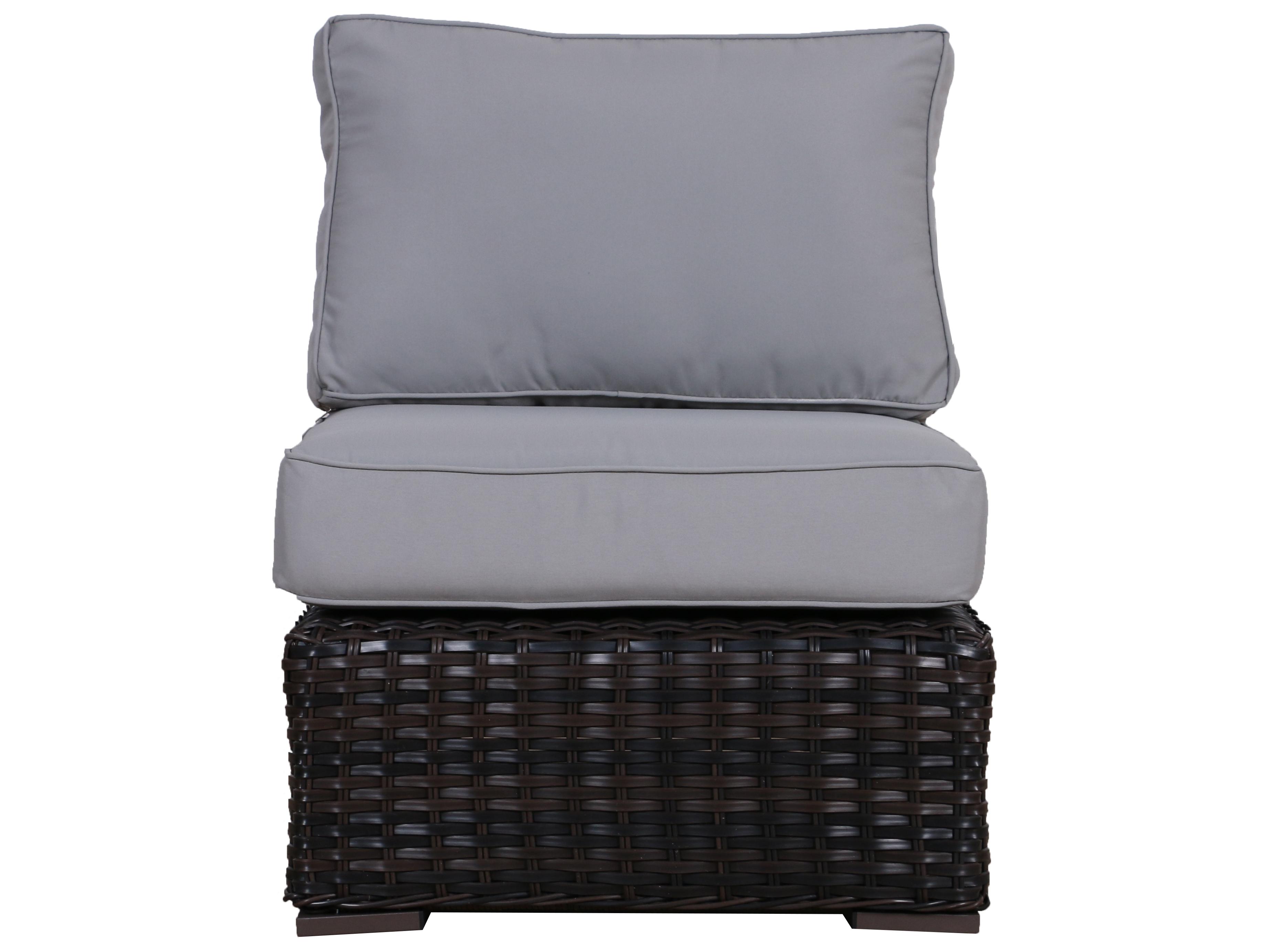 Teva Santa Monica Wicker Rattan Middle of Sectional in Grey Fabric