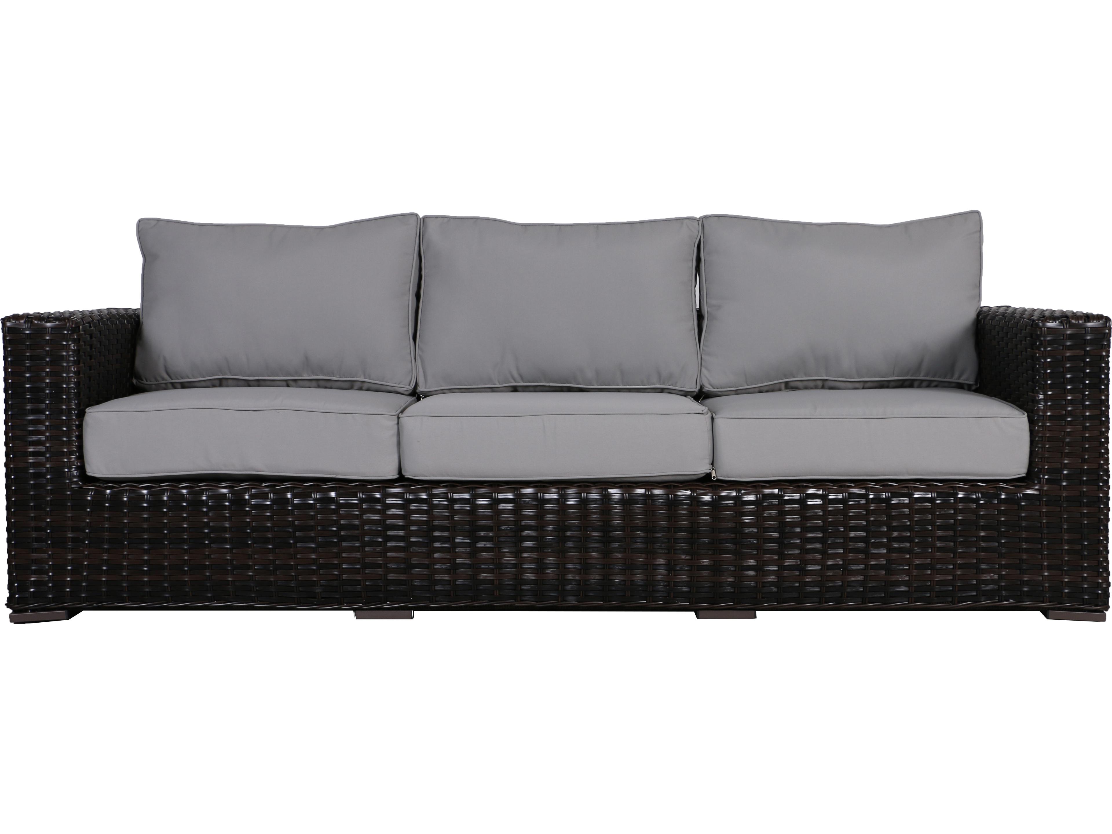 Teva Santa Monica Wicker Rattan Patio Sofa in Grey Fabric