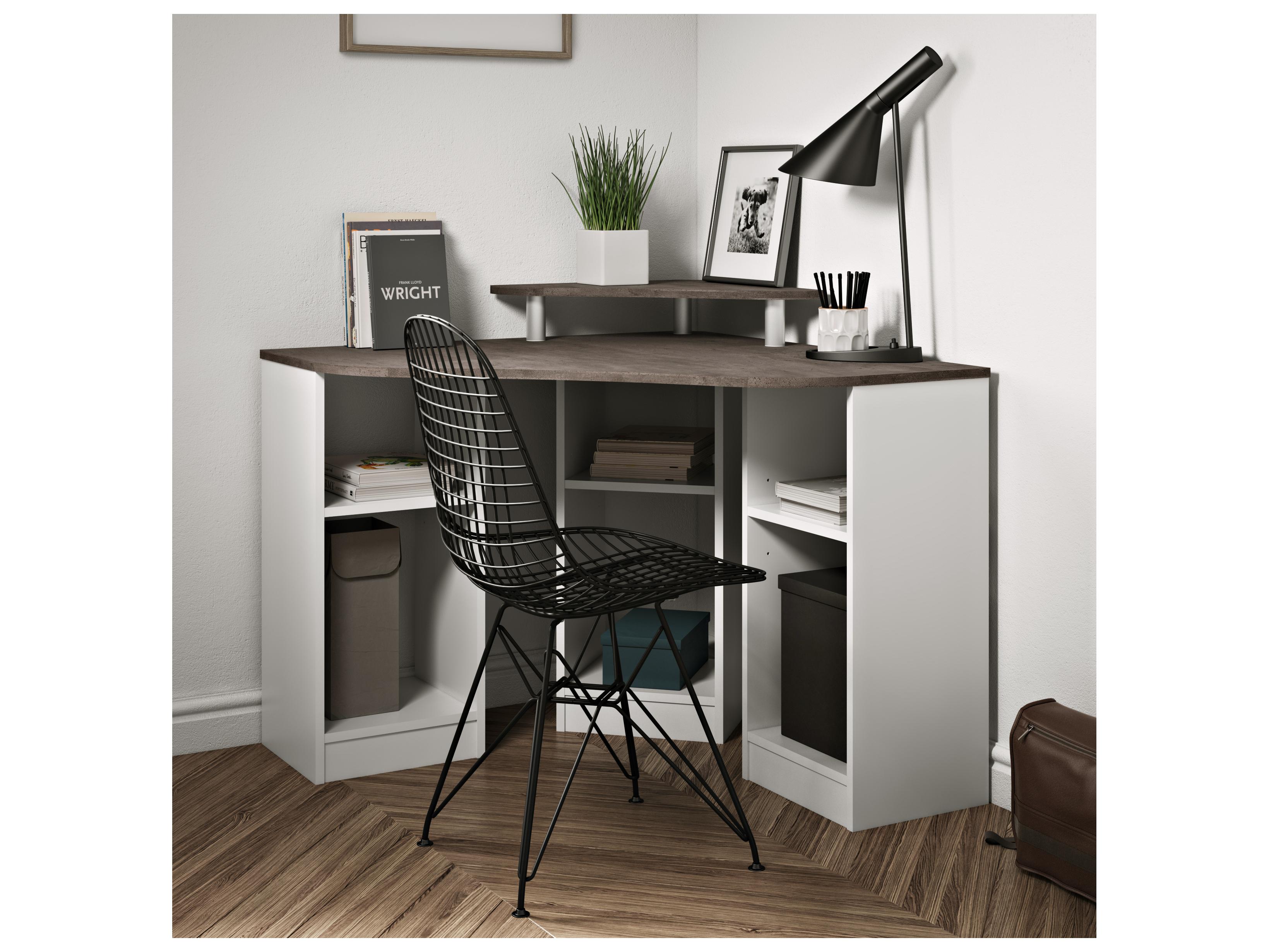 TemaHome Corner Melamine White & Concrete Look Desk