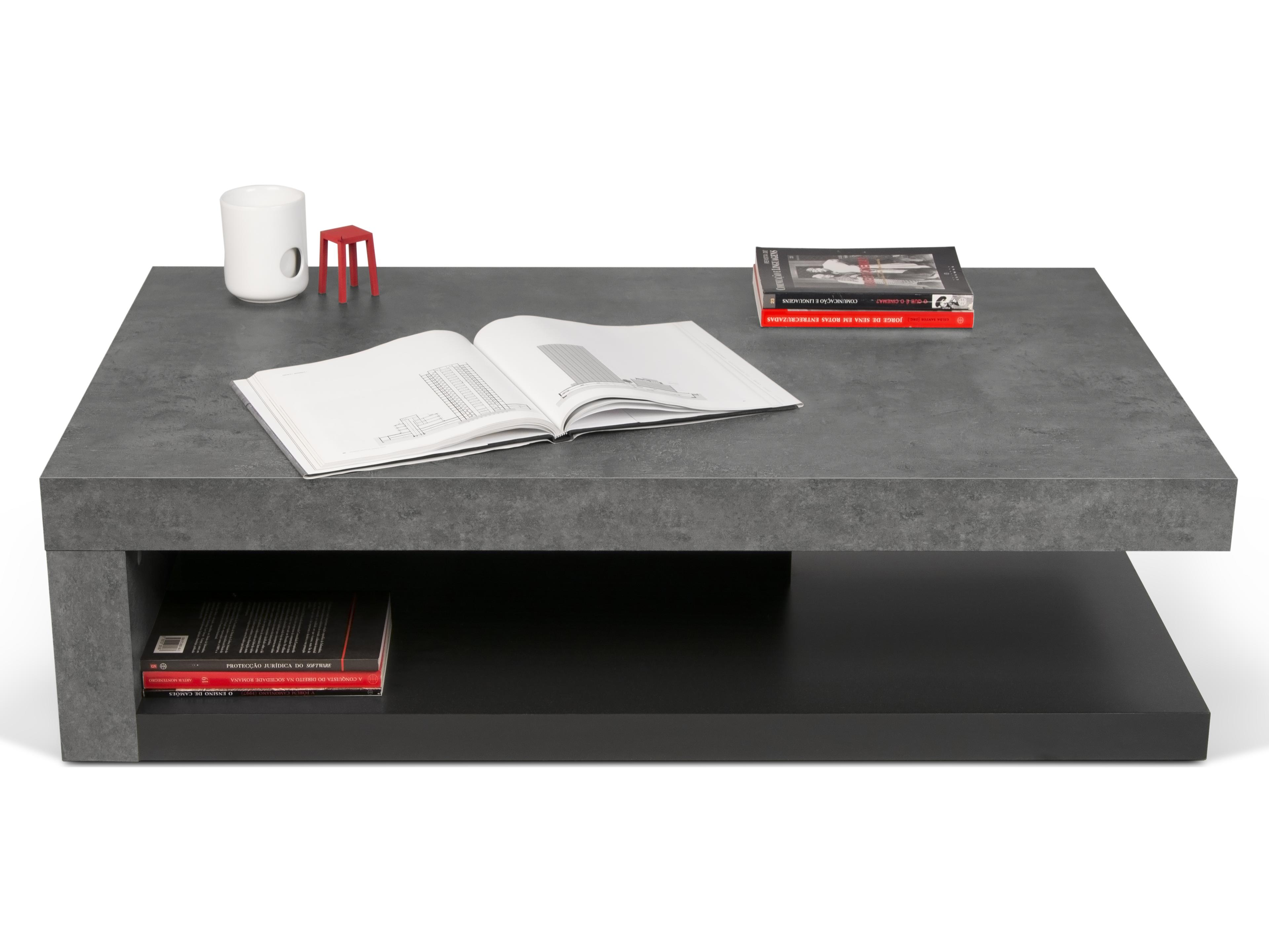 TemaHome Detroit Rectangular Concrete And Pure Black Coffee Table