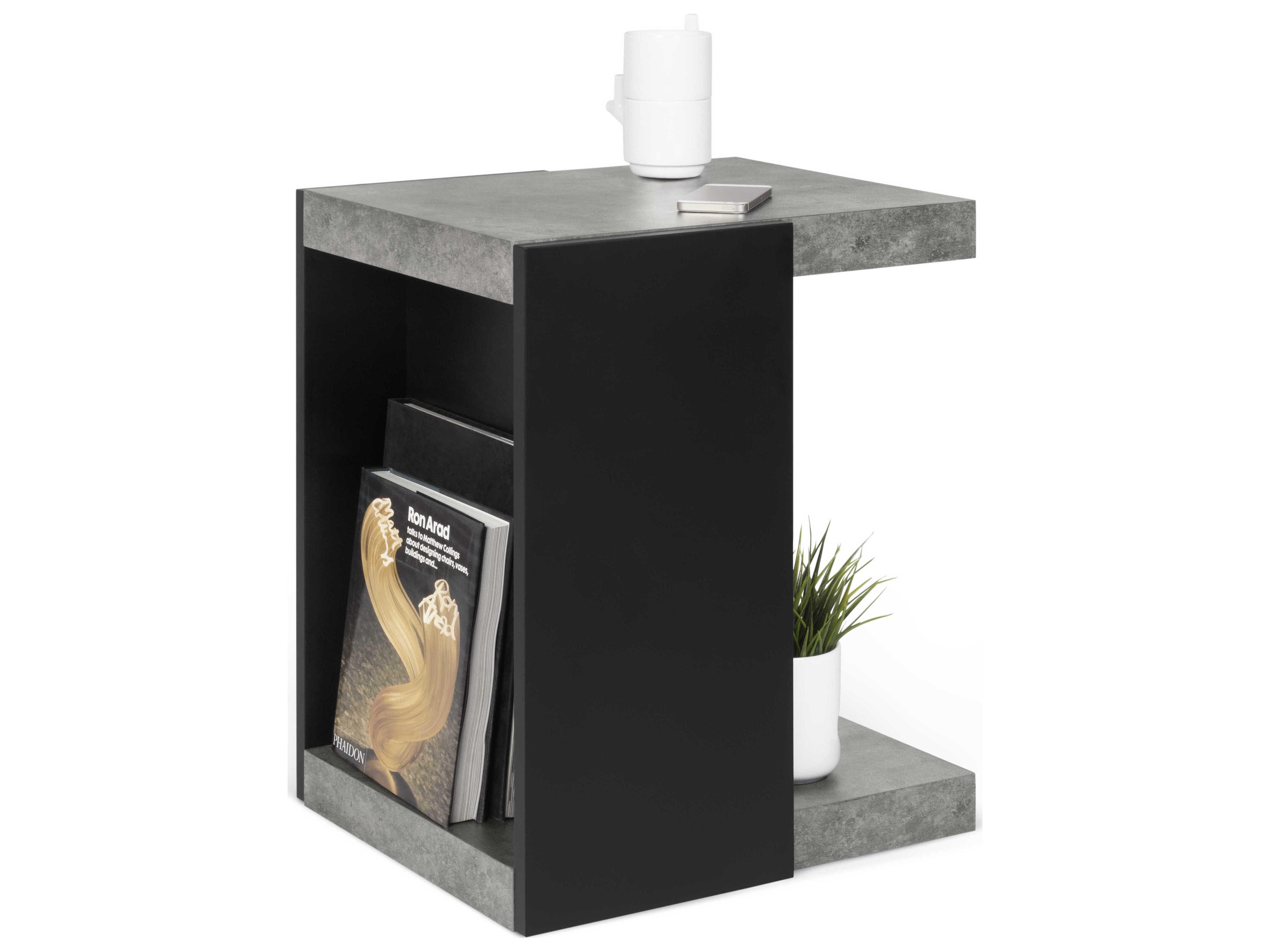 TemaHome Klaus Rectangular Wood Concrete Color Pure Black End Table