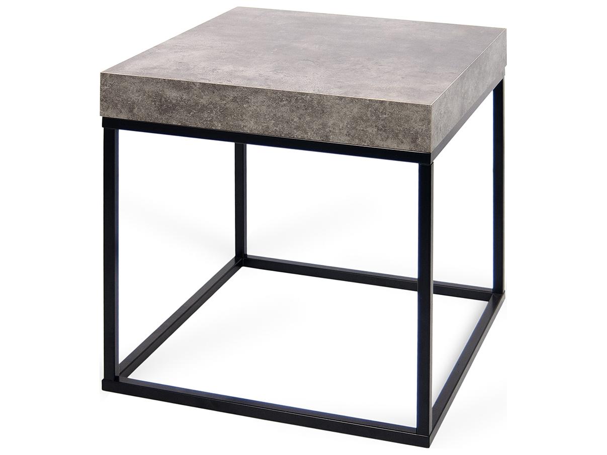 TemaHome Petra Square Faux Stone Concrete Look Top Black Legs End Table