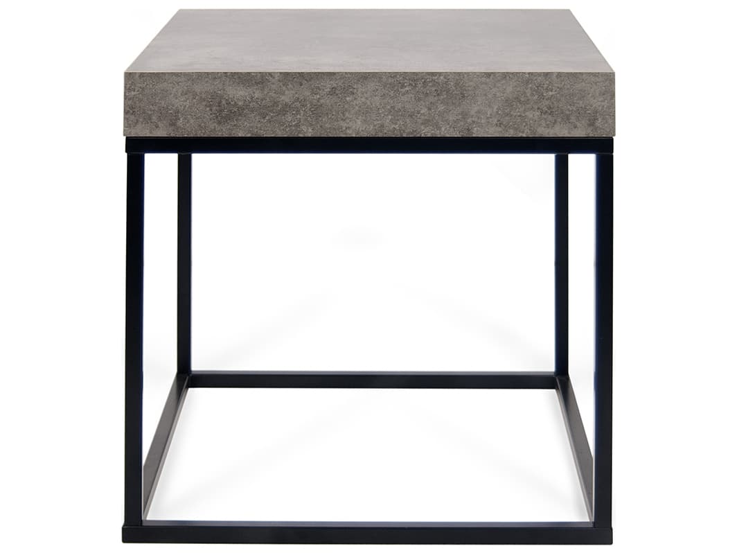 TemaHome Petra Square Faux Stone Concrete Look Top Black Legs End Table