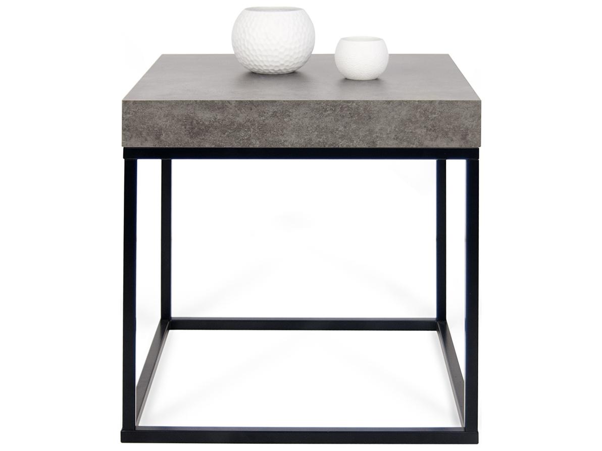 TemaHome Petra Square Faux Stone Concrete Look Top Black Legs End Table
