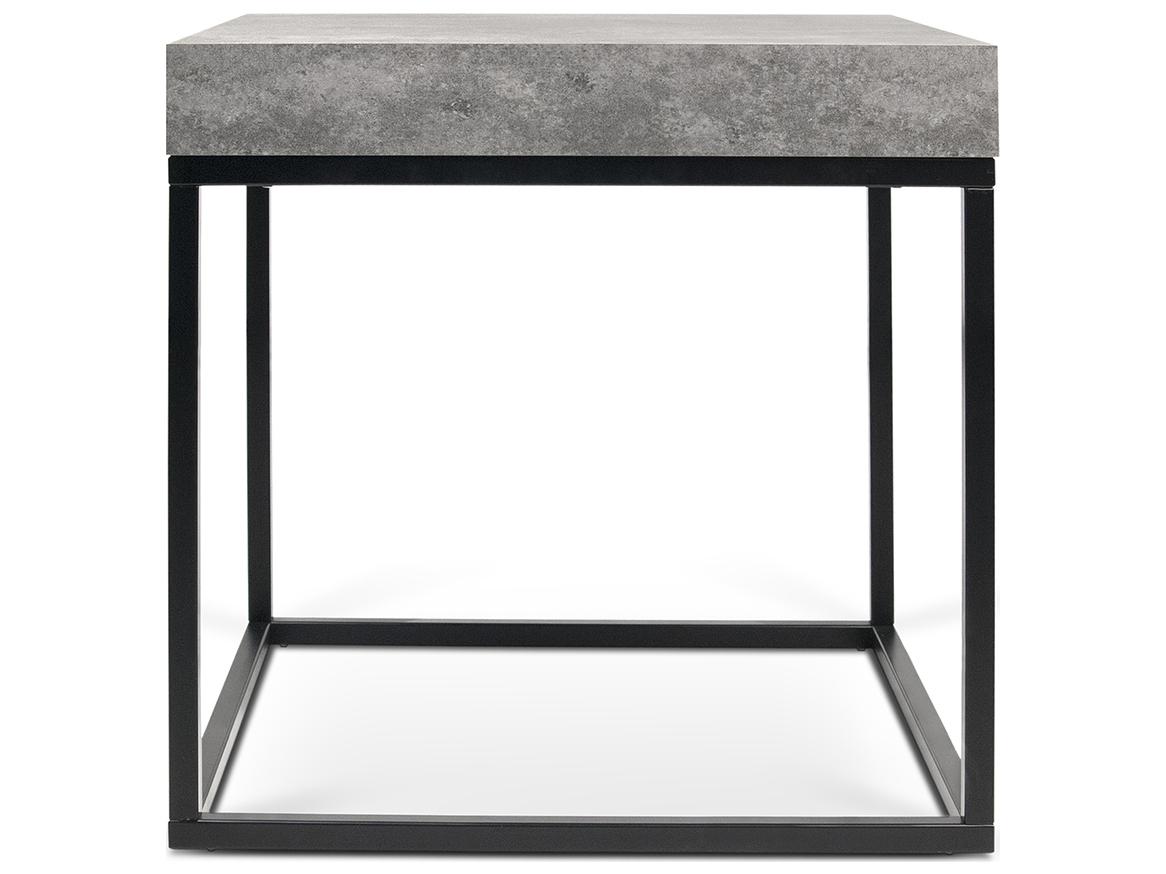 TemaHome Petra Square Faux Stone Concrete Look Top Black Legs End Table