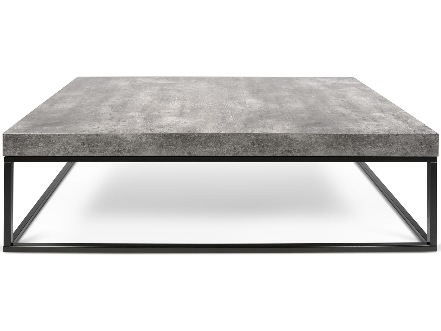 TemaHome Petra Rectangular Faux Stone Concrete Look Top Black Legs Coffee Table
