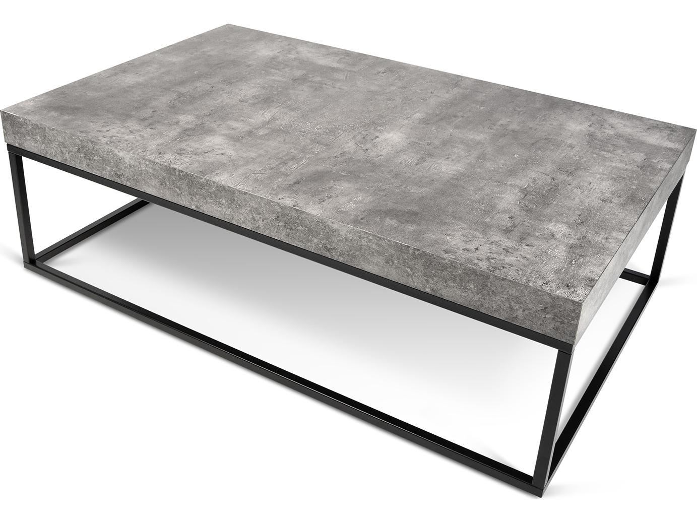 TemaHome Petra Rectangular Faux Stone Concrete Look Top Black Legs Coffee Table