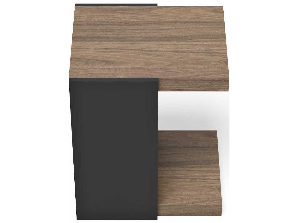 TemaHome Klaus Rectangular Wood Melamine Walnut & Pure Black End Table