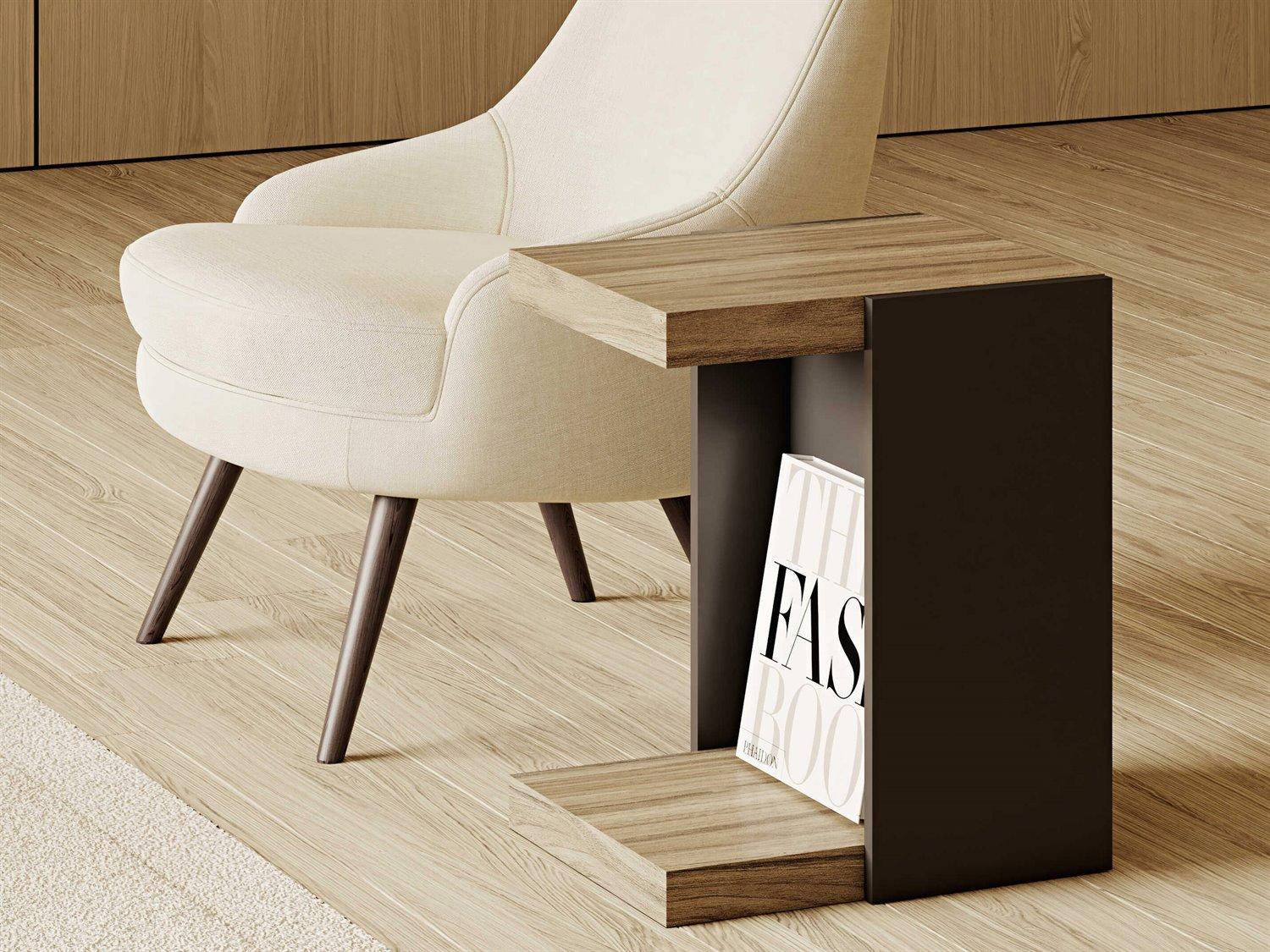 TemaHome Klaus Rectangular Wood Melamine Walnut & Pure Black End Table