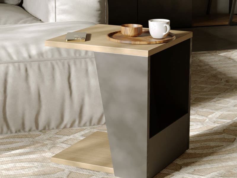 TemaHome Albi Rectangular Wood Light Oak Black End Table