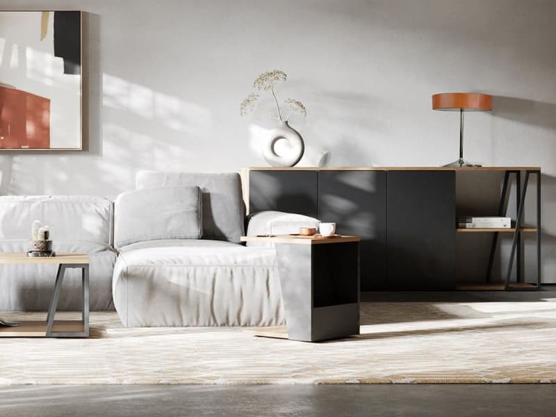 TemaHome Albi Rectangular Wood Light Oak Black End Table