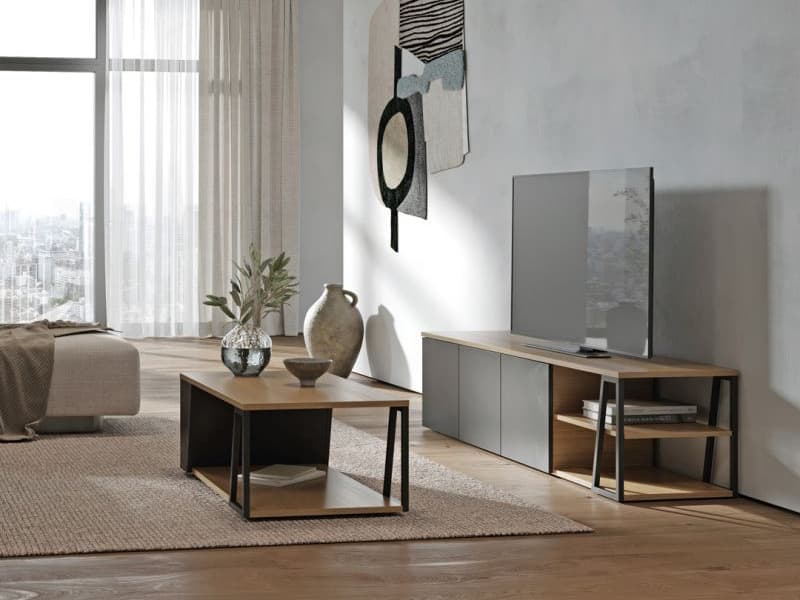 TemaHome Albi Rectangular Wood Light Oak Black Coffee Table