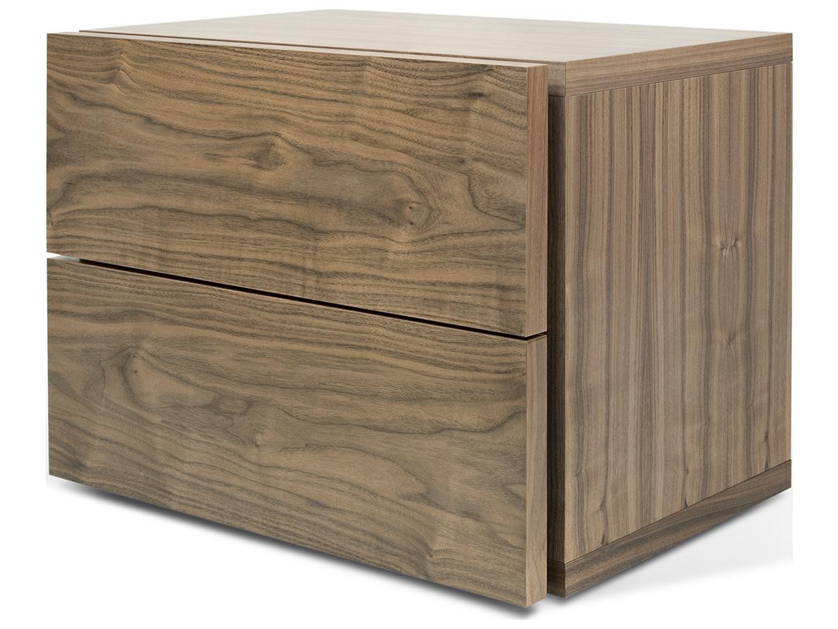 TemaHome Float 2-Drawers Brown Walnut Wood Nightstand