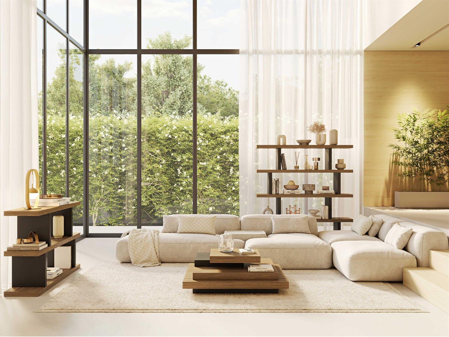 TemaHome Step Melamine Walnut & Pure Black Bookcase