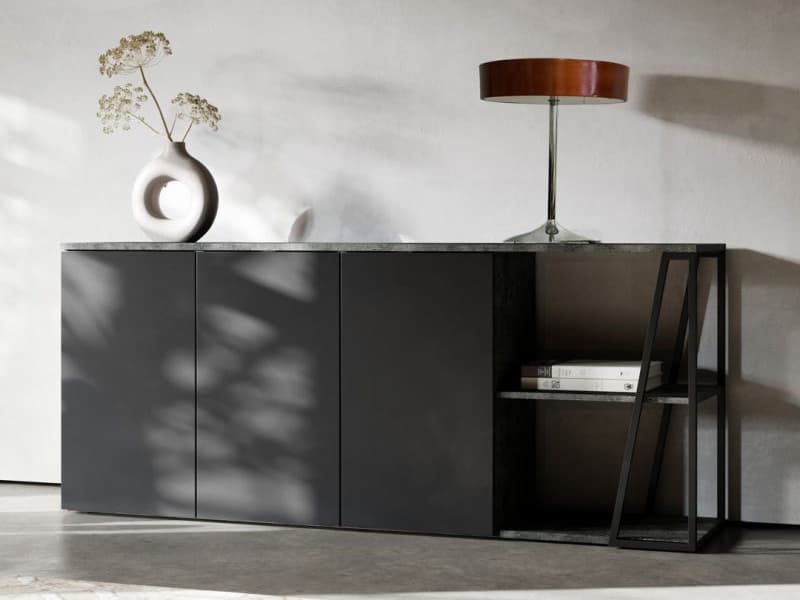 TemaHome Albi 75" Walnut Wood Concrete Look Black Sideboard