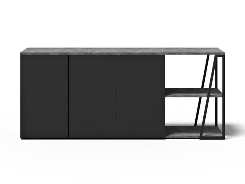 TemaHome Albi 75" Walnut Wood Concrete Look Black Sideboard