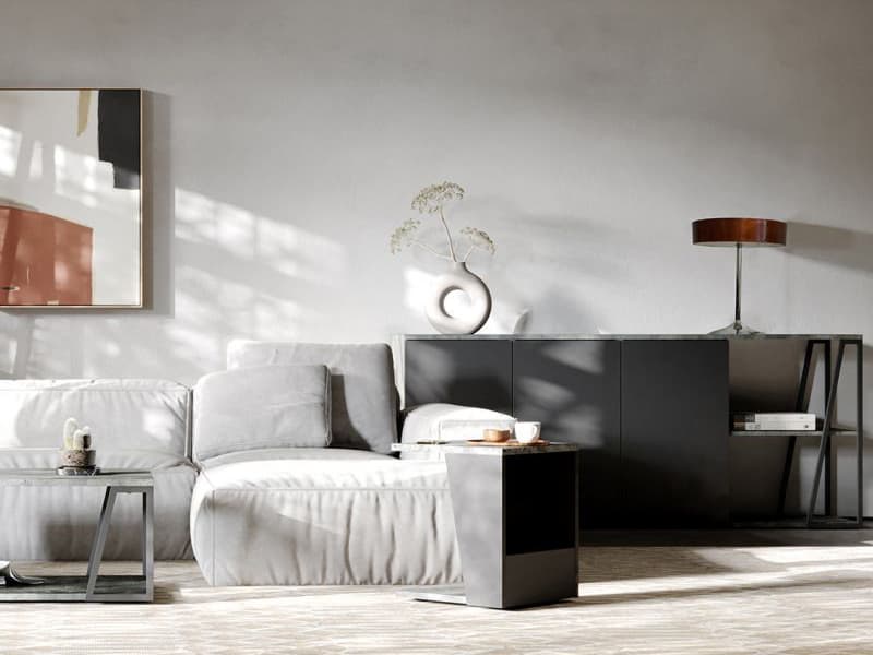 TemaHome Albi 75" Walnut Wood Concrete Look Black Sideboard