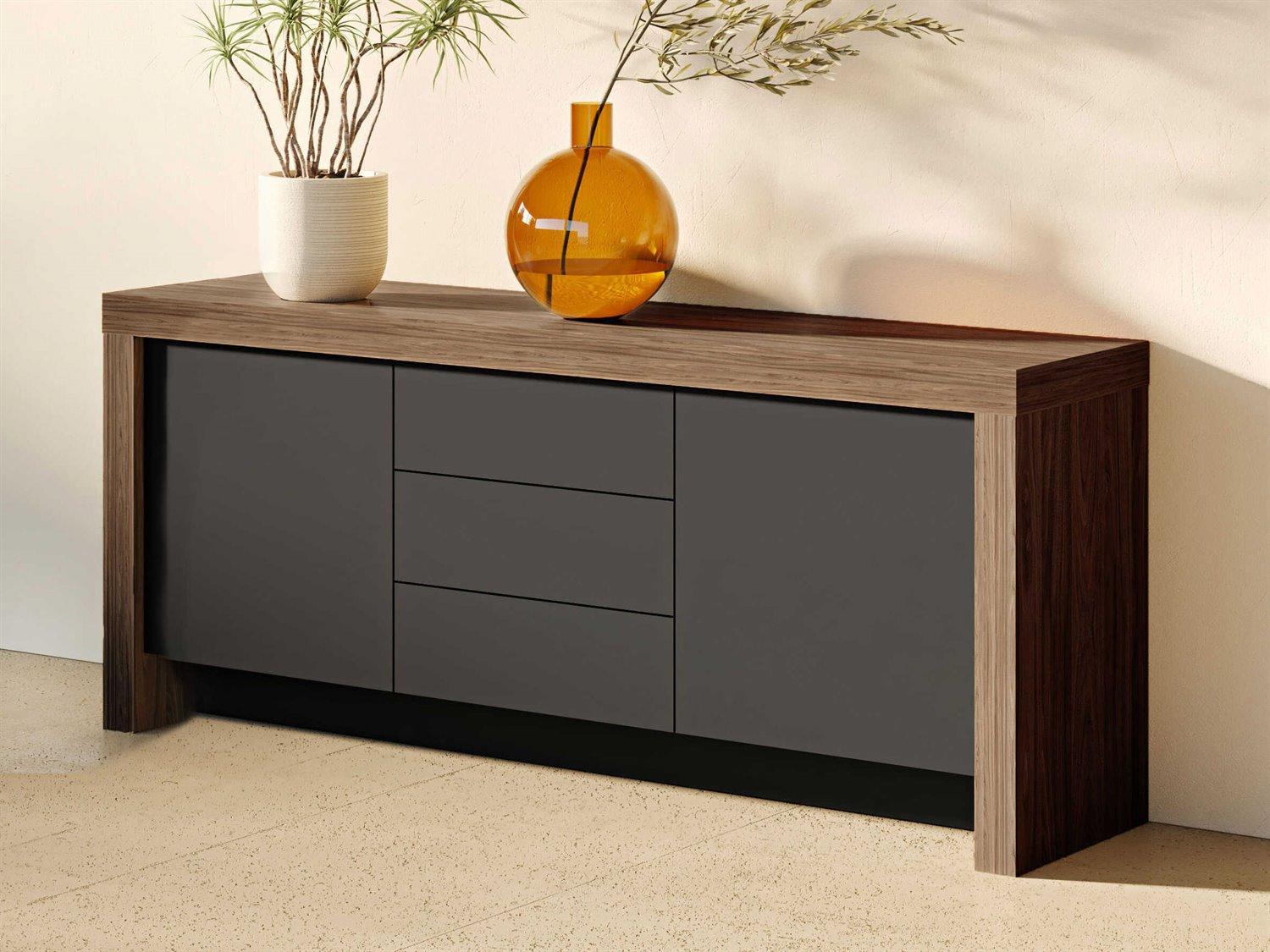 TemaHome Kobe 74" Melamine Walnut & Pure Black Sideboard