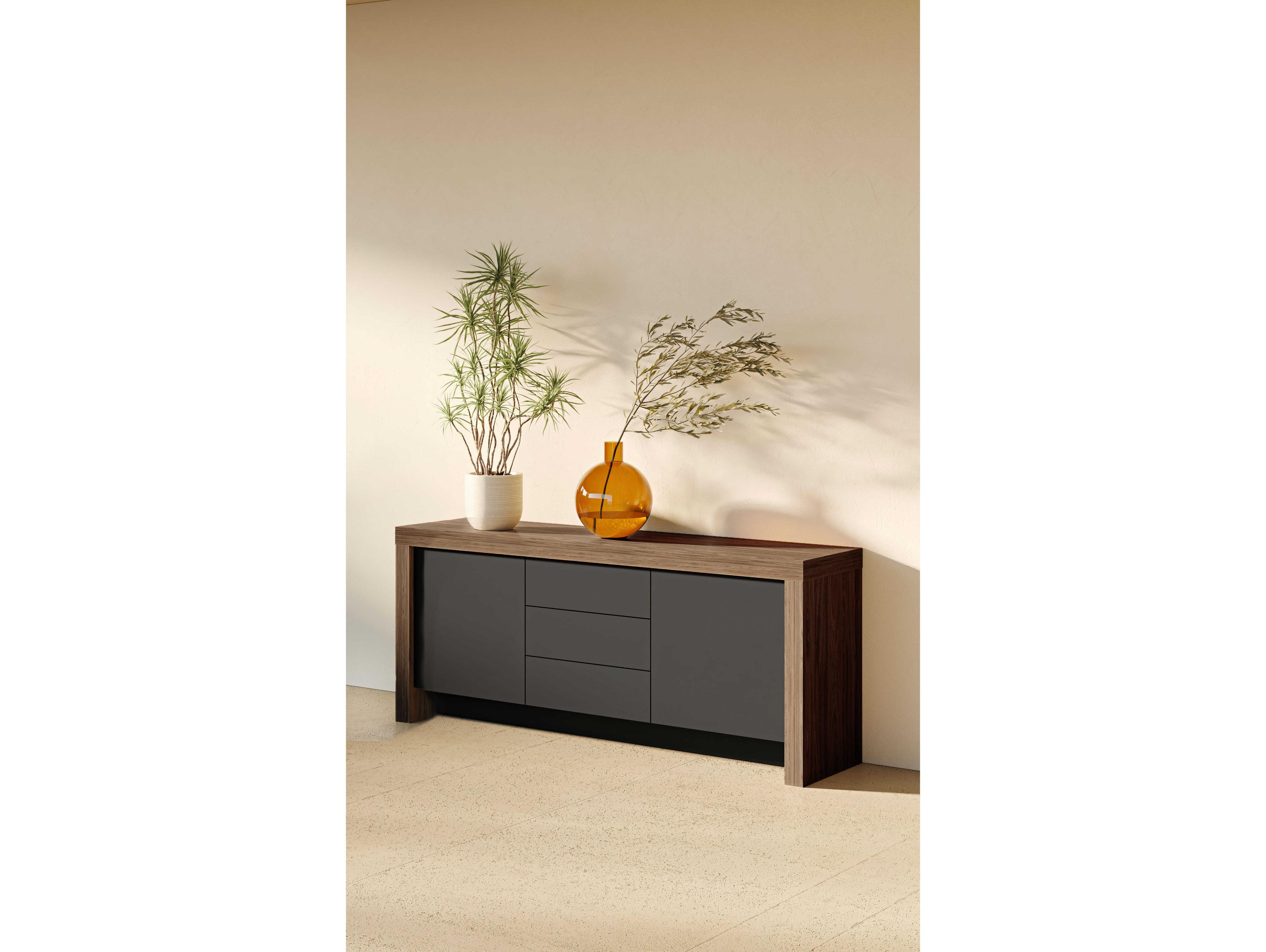 TemaHome Kobe 74" Melamine Walnut & Pure Black Sideboard