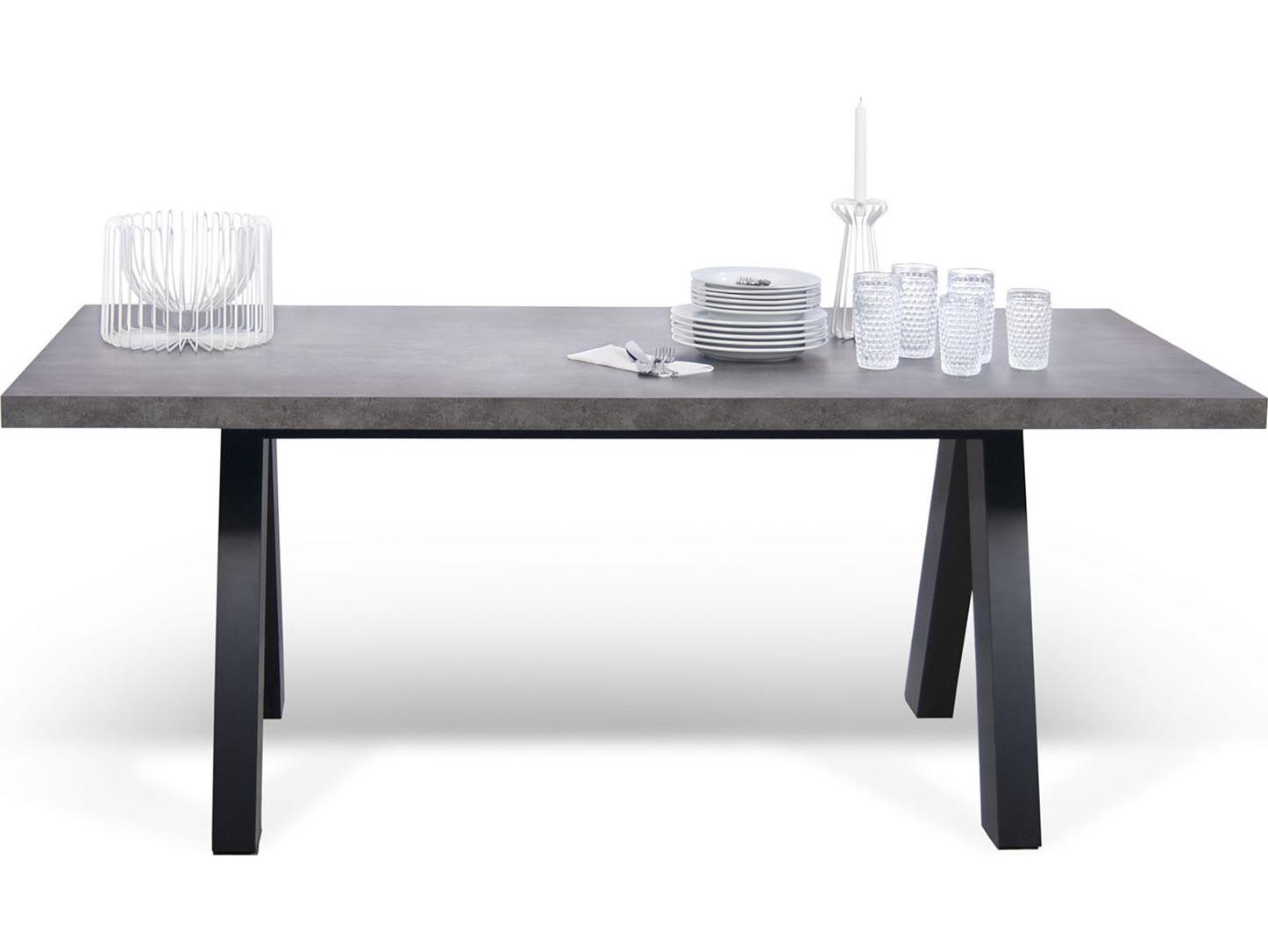 TemaHome Apex Rectangular Faux Stone Concrete Look Pure Black Dining Table
