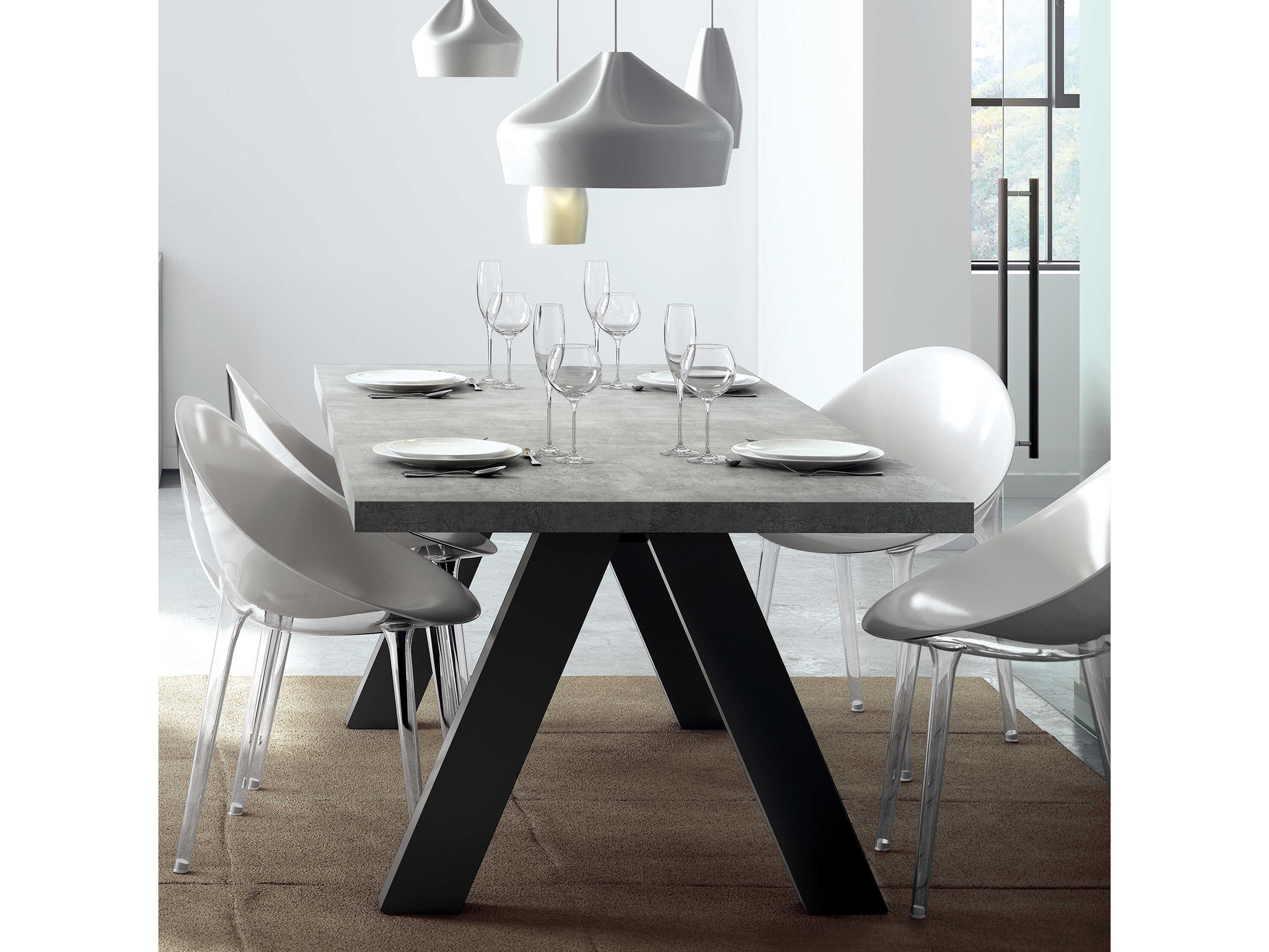 TemaHome Apex Rectangular Faux Stone Concrete Look Pure Black Dining Table