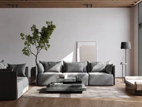 TemaHome Slate Square Wood Concrete Look Pure Black Coffee Table