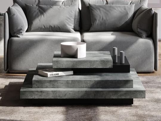 TemaHome Slate Square Wood Concrete Look Pure Black Coffee Table