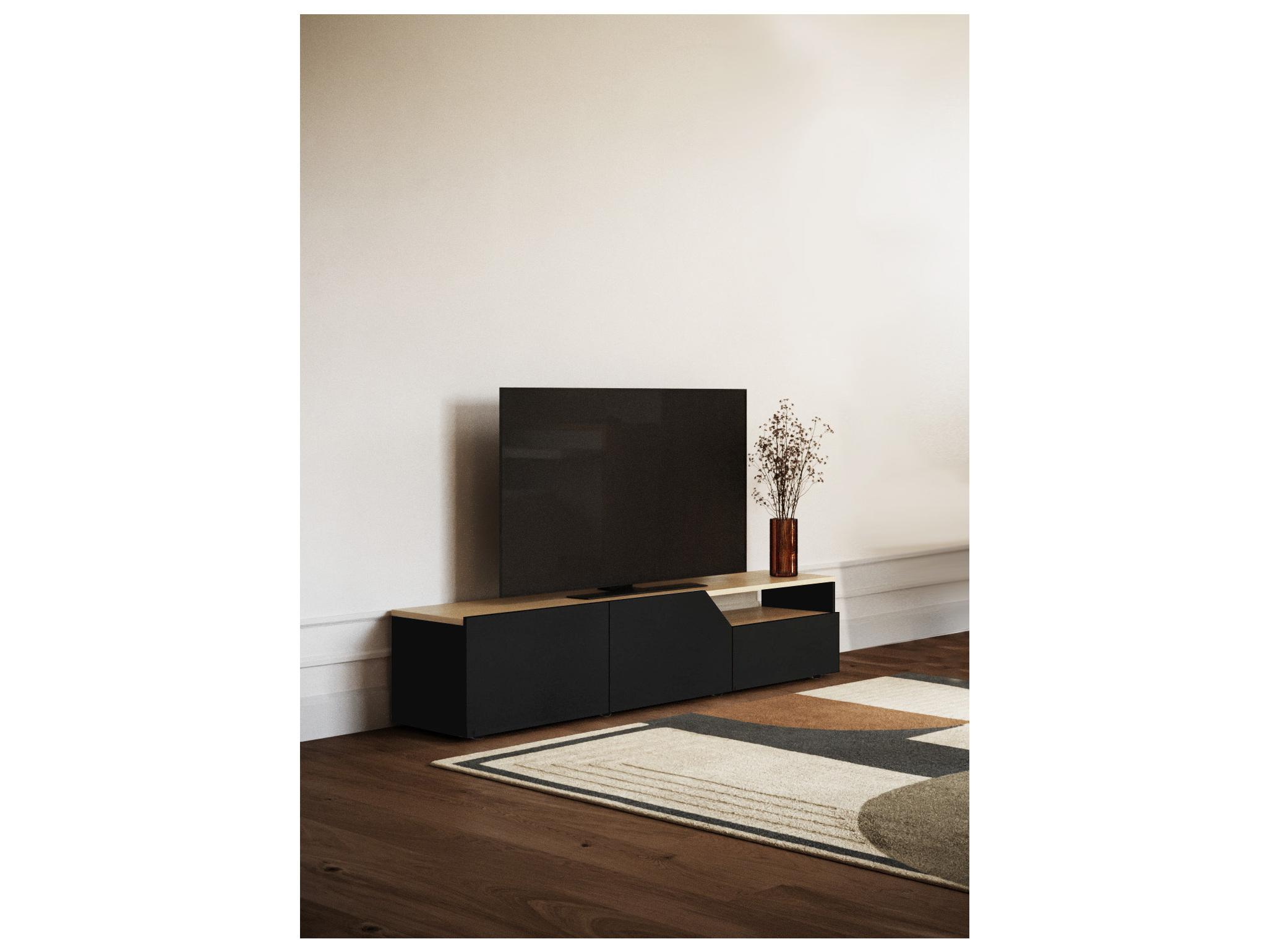 TemaHome Verone 70" Light Oak & Pure Black Media Console