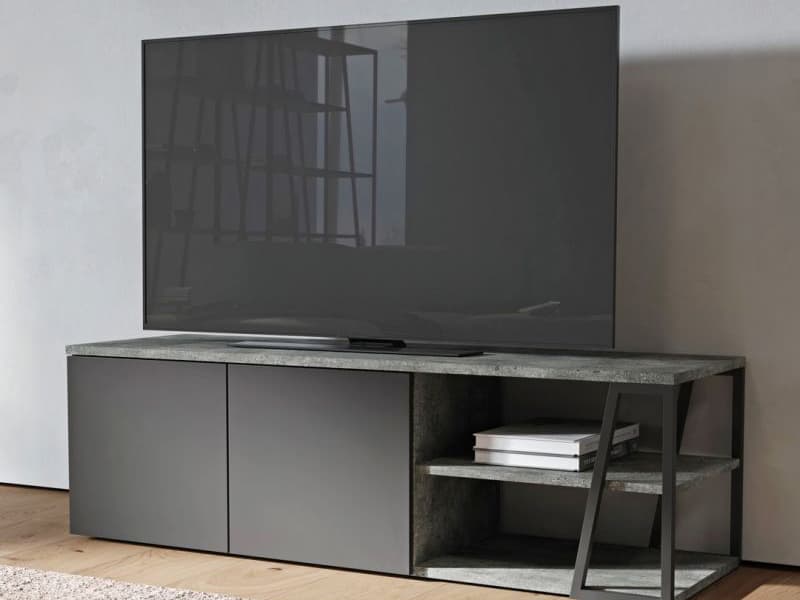 TemaHome Albi 74" Walnut Wood Concrete Look Black TV Stand