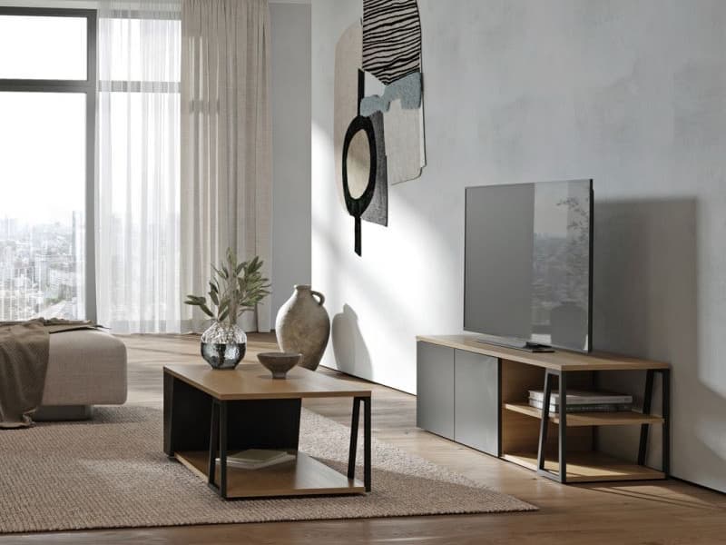 TemaHome Albi 74" Walnut Wood Light Oak Black TV Stand