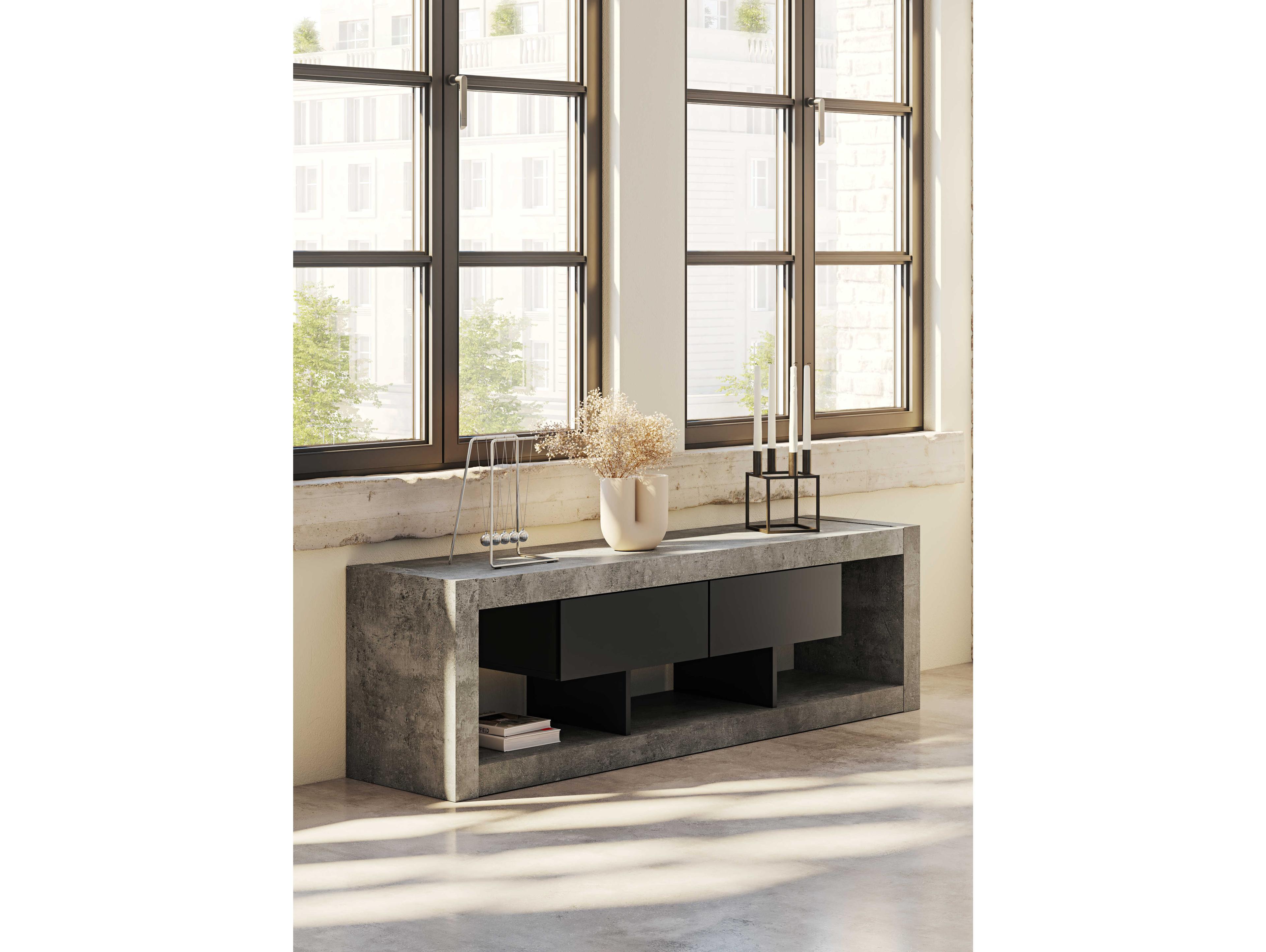 TemaHome Nara 68" Concrete Look & Pure Black Media Console
