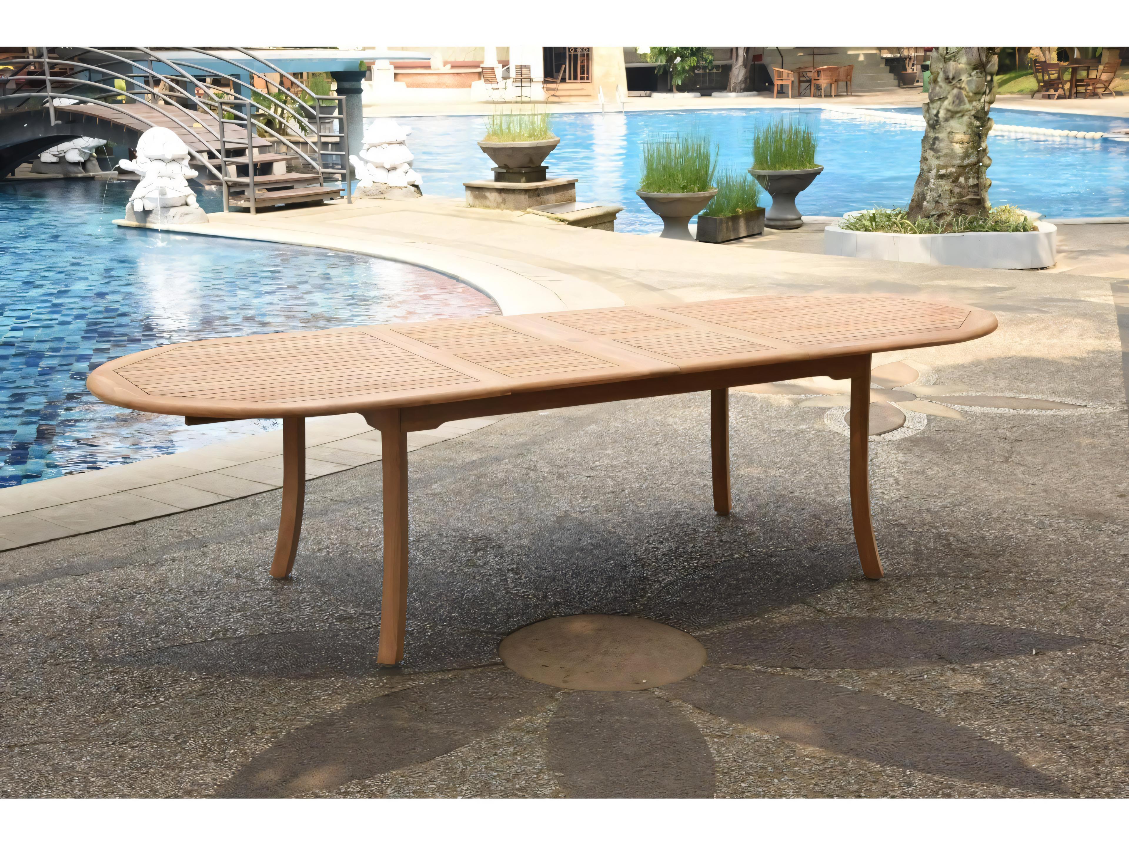 Teak Smith 117" Double Extension Oval Dining Table with Umbrella Hole