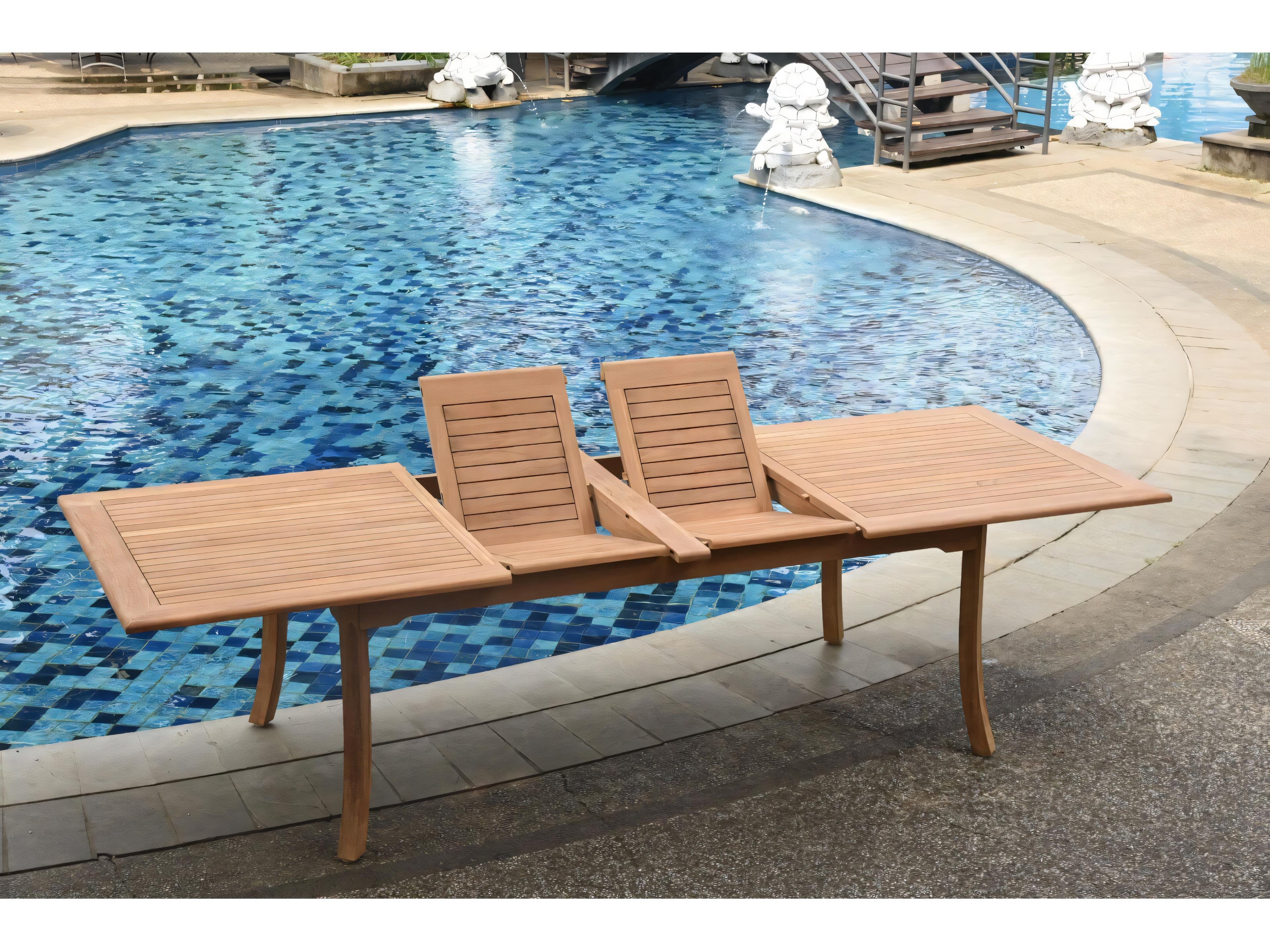 Teak Smith 117" Double Extension Rectangular Dining Table with Umbrella Hole