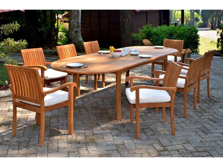 Teak Smith 9 Pieces 117" Large Double Oval Dining Set