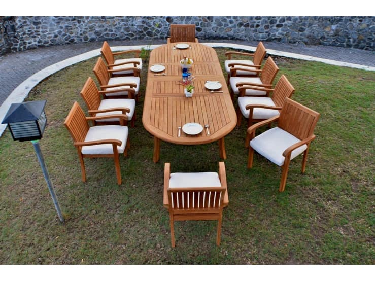 Teak Smith 11 Pieces 117" Large Double Oval Dining Set