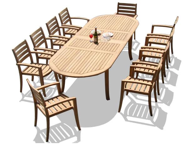 Teak Smith 11 Pieces 117" Large Double Oval Dining Set