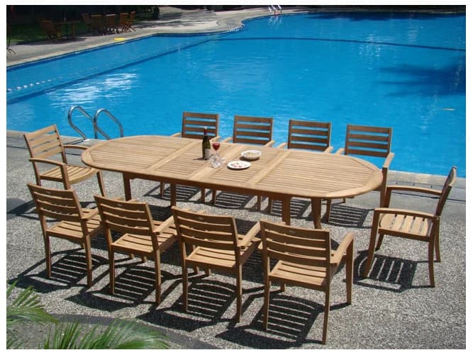 Teak Smith 11 Pieces 117" Large Double Oval Dining Set