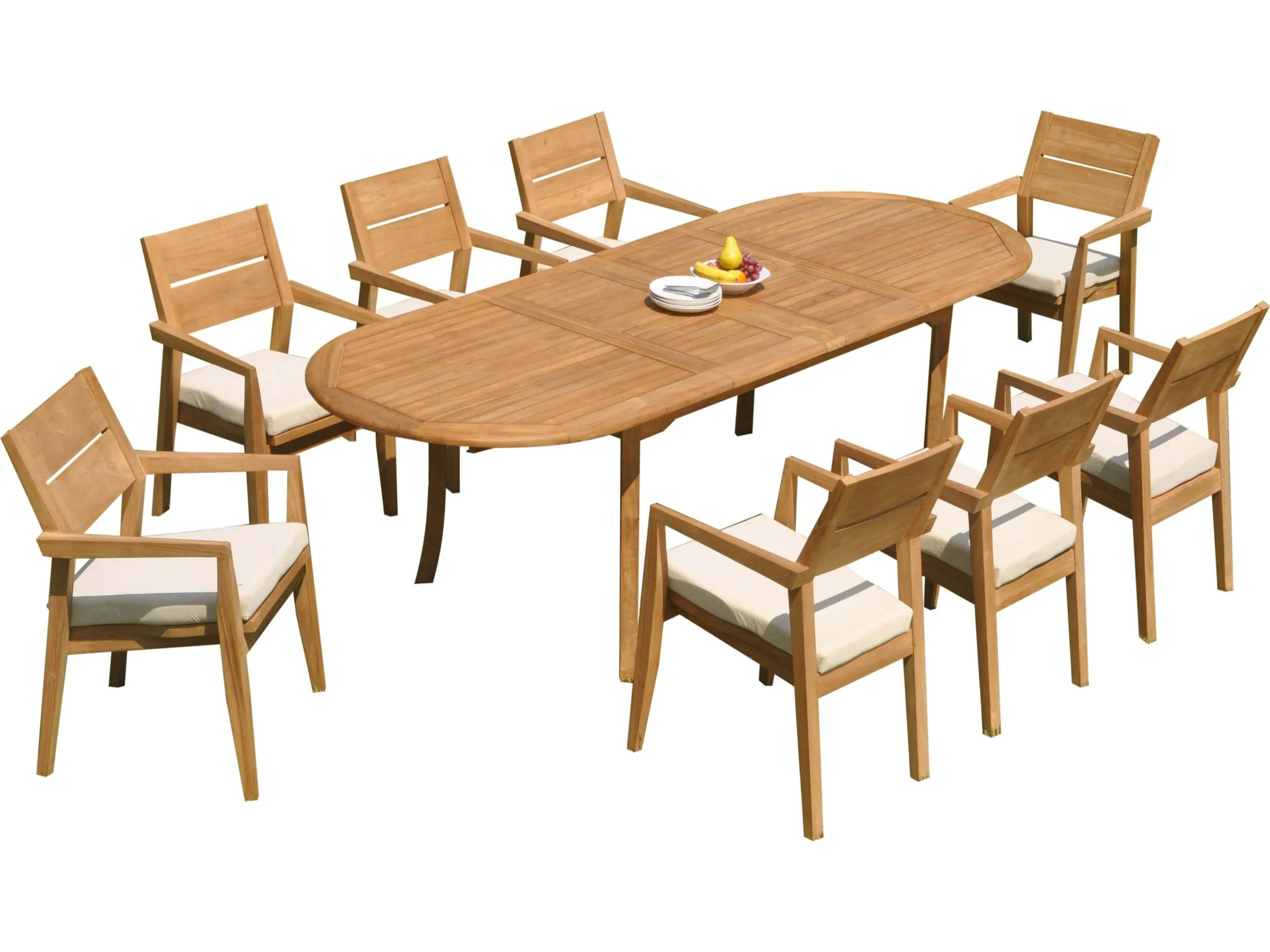 Teak Smith 9 Pieces 117" Large Double Oval Dining Set