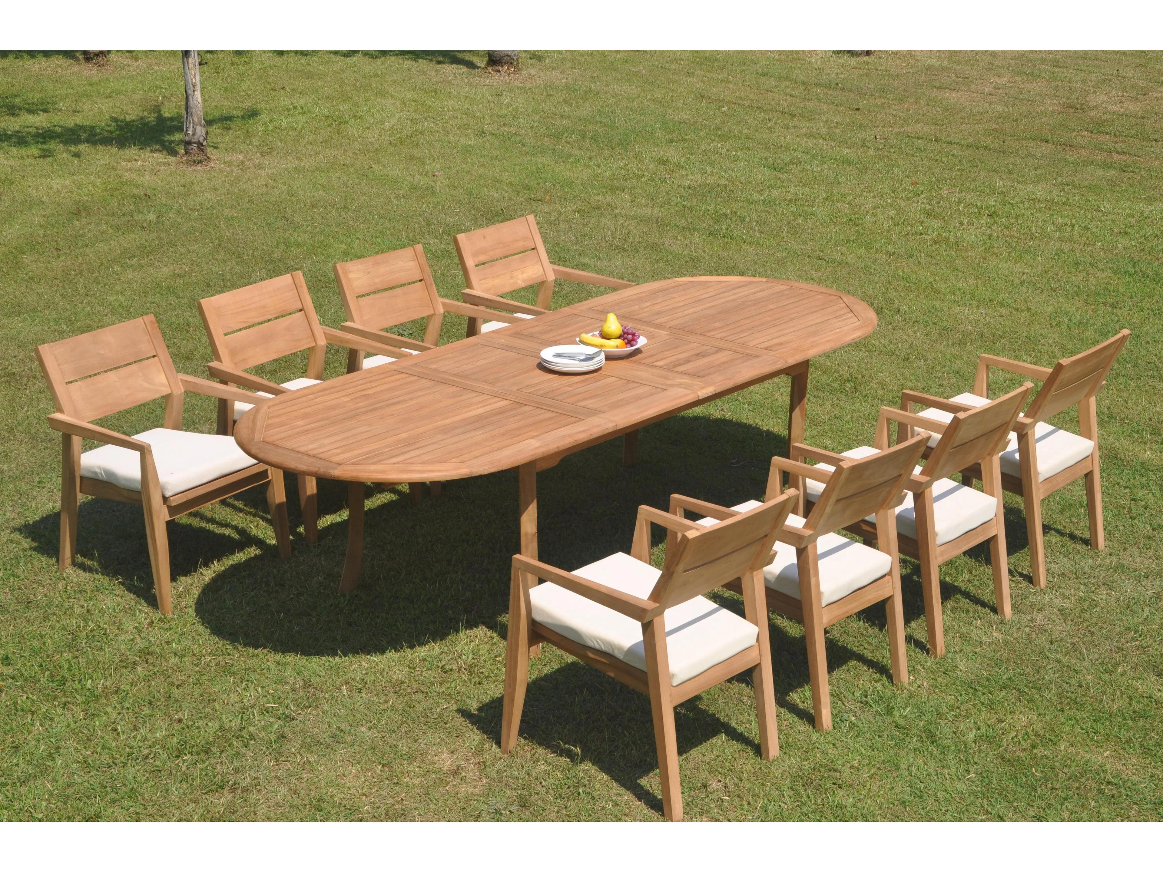 Teak Smith 9 Pieces 117" Large Double Oval Dining Set